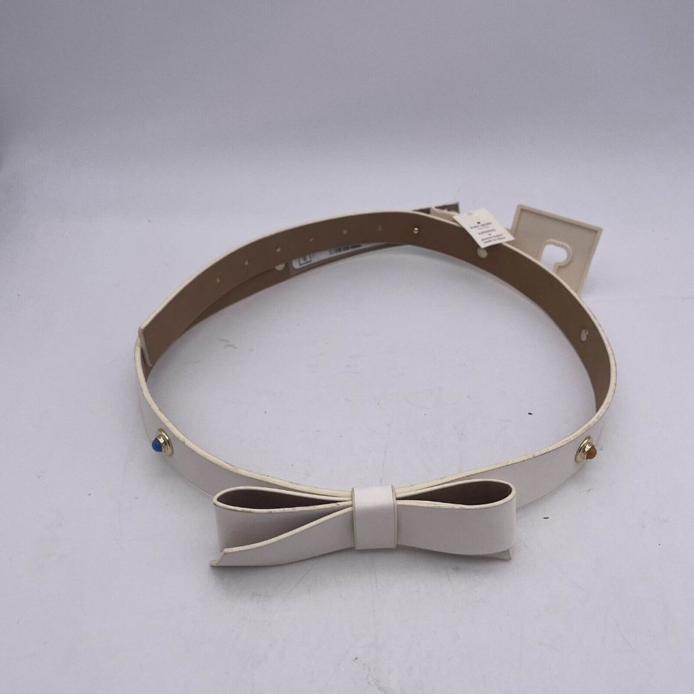 Kate Spade New York Women's Genuine Leather Bow Belt Medium Off White - Picture 2 of 8